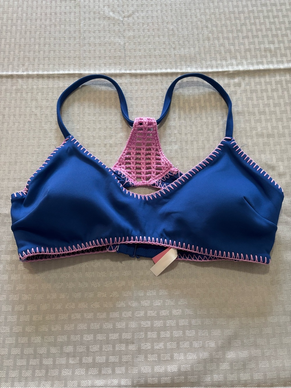 Victoria's Secret Blue Bikini Top with Pink Stitching
